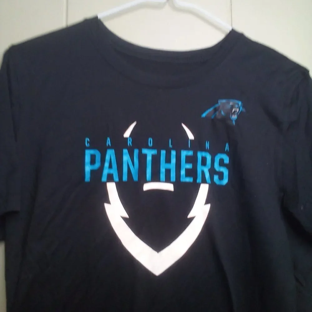 Nike Carolina Panthers Shirt L Boys Dri-Fit Short Sleeve Black Blue